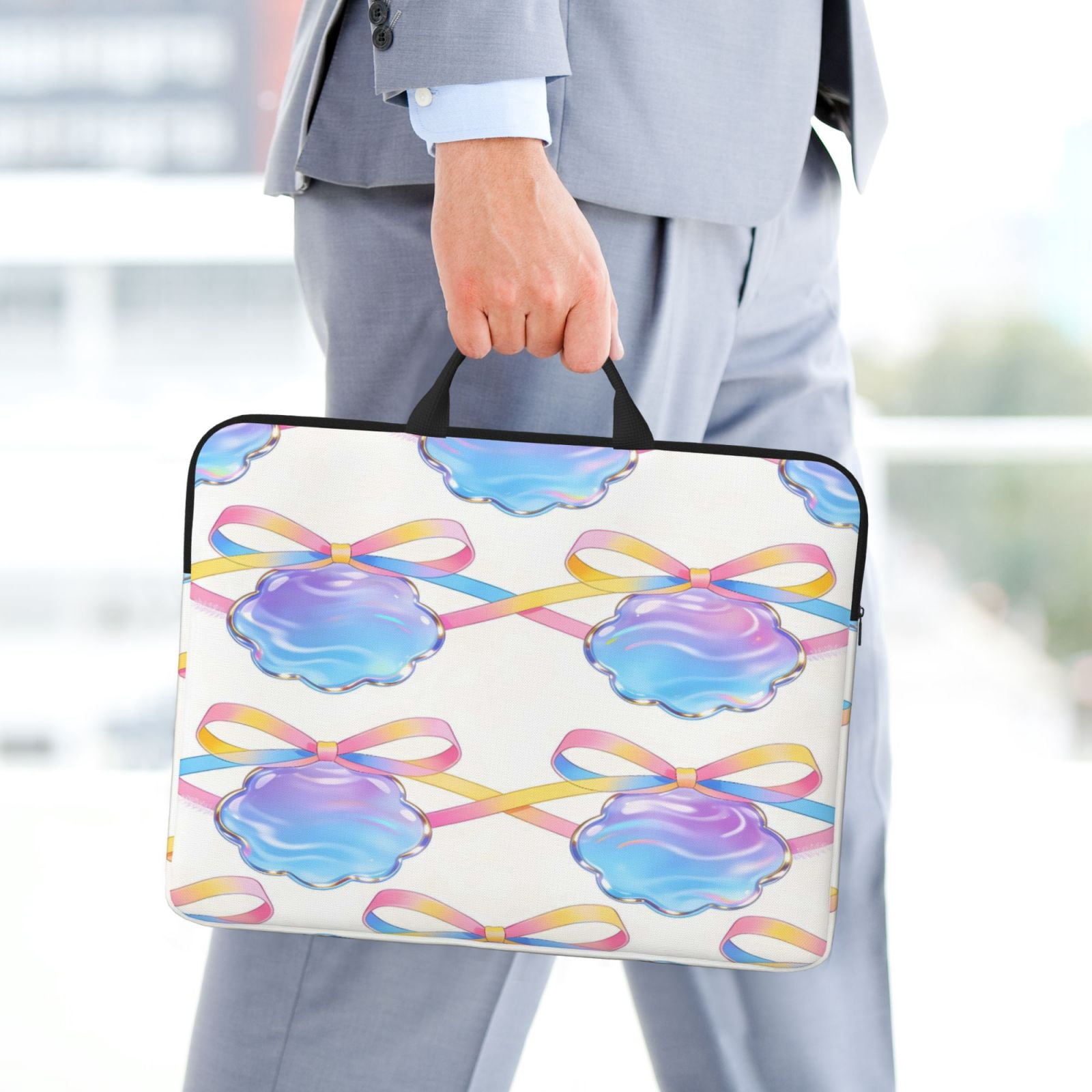 Laptop Sleeve Bag For Women Men 14inch Waterproof Durable Protective Computer Carrying Cover Handle Laptop Case Bag Glowing Bow Shell