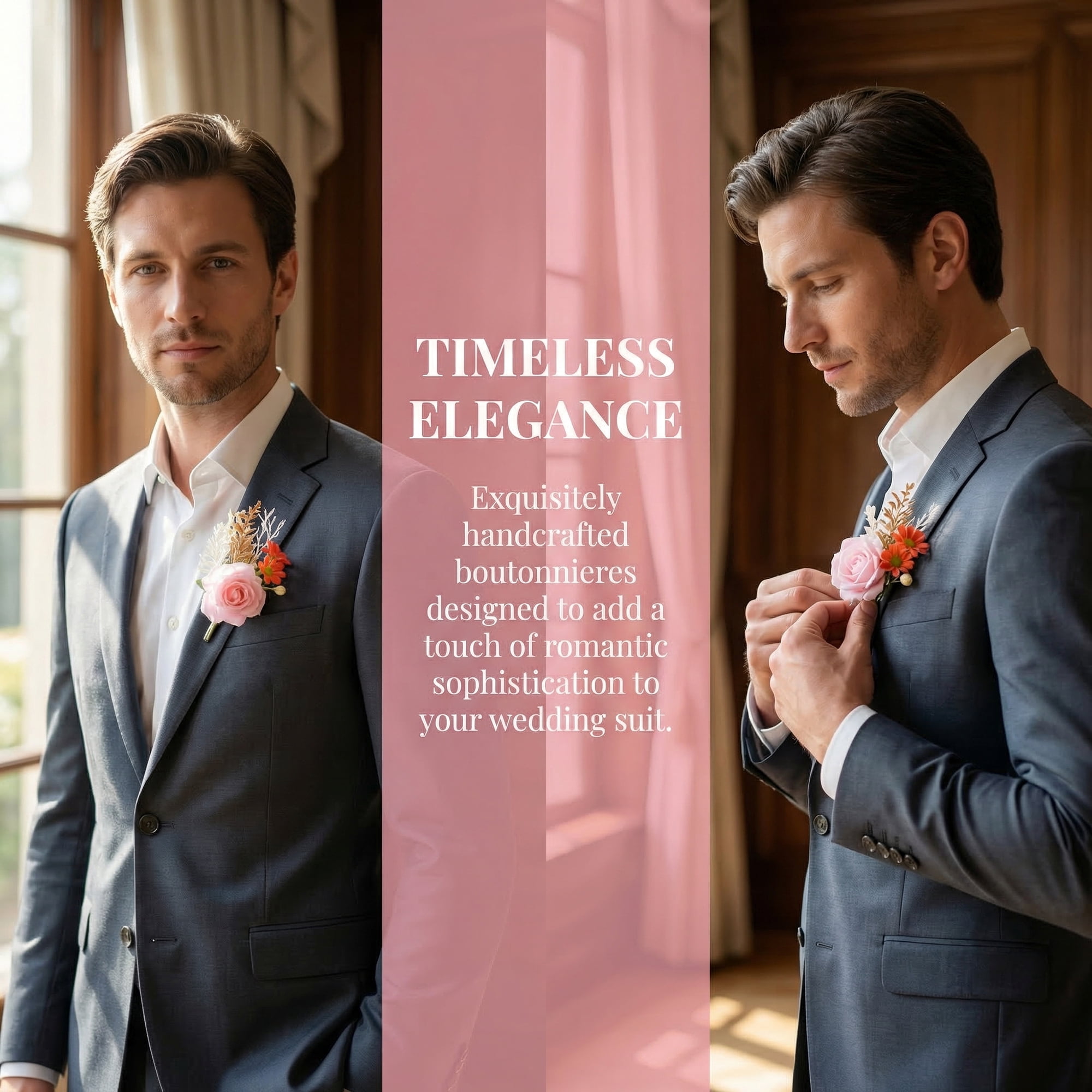Unique Bargains 4Pcs Artificial Rose Corsage with Pins for Men Pink 5.7 in