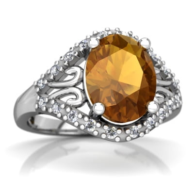 Citrine Antique Style Ring in 14K White Gold by