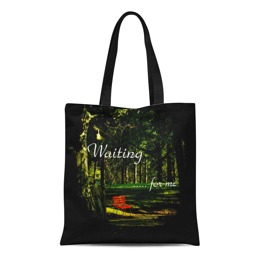 NUDECOR Canvas Tote Bag Someone Waiting for Me Red Bench in Park Idyllic Reusable Handbag Shoulder Grocery Shopping Bags