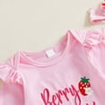thumbnail image 5 of TOWED22 Baby Girl Fall Winter Outfits 3-Piece Clothing Set Long Sleeve Crew Neck Cute Romper Bodysuit Bell Bottom Pants Headband Clothes Set(Pink,0-3 M), 5 of 9