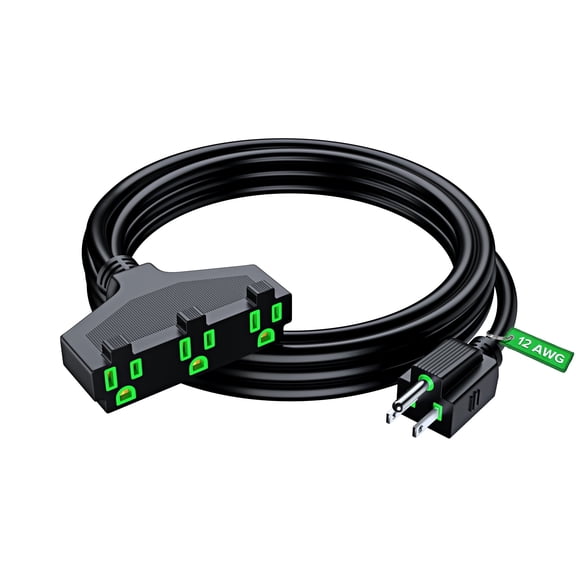 Maximm 12/3 Outdoor Extension Cord 10 Feet, 12AWG, Black ETL Listed, 3 Prong Plug 3-Outlet SJTW Heavy Duty Indoor/Outdoor, Weather Resistant - Power Cord for Garden, Lawn, Appliances, 10ft