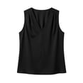 thumbnail image 4 of Women's Silk Satin Tank Top V Neck Sleeveless Ruched Blouse Summer Basic Tank Shirt Black, 4 of 7