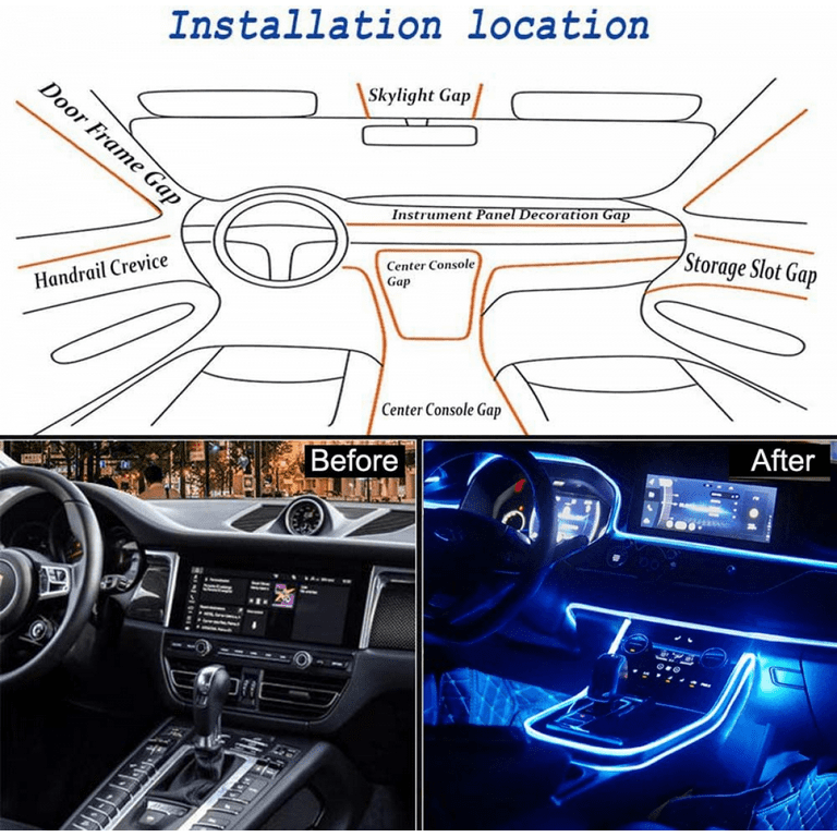 Interior Car LED Strip Lights,RGB Multicolor 5 in 1 Ambient Lighting Kits  with 236 inches Fiber Optic,16 Million Colors Wireless APP Controlled Lights  