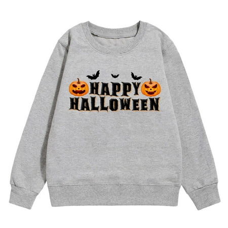 

Hoodies for Teen Girls Girls Sweatshirt Autumn and Winter Children s Warm Tops Cozy Letter Bat Pumpkin Pattern Festive Wear Hoodies for Boys(Color:Gray Size:8-10 Years)
