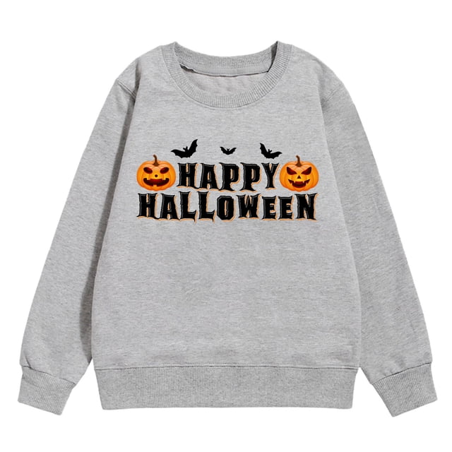 MIASHUI Halloween Girls Sweatshirt Cozy Letter Design Pumpkin Bat Pattern Festive Autumn Winter Warm Hoodies for Children