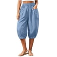 thumbnail image 3 of Horkkom Capris for Women with Pockets Solid Color Elastic Waist Pants Summer Casual Loose Pants XXL, 3 of 9