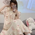 thumbnail image 3 of Camisón de encaje con volantes para mujer, ropa de dormir de estilo coreano, vestido de noche de una pieza, pijama de verano con lazo Floral, ropa de casa de manga corta, 3 of 3
