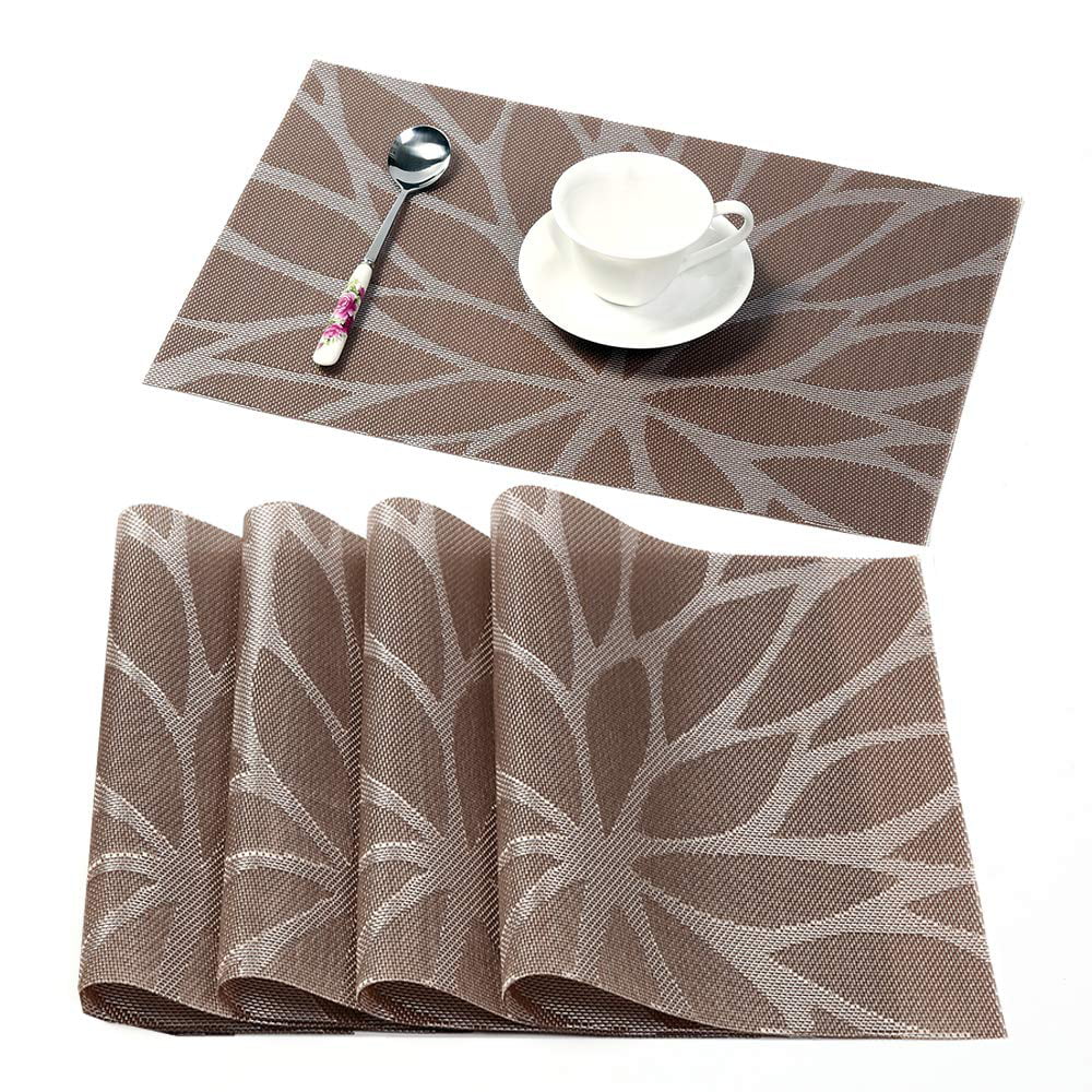 Set of 4 Placemats Cross Woven Washable Dining Table Mats Pale Green 18" x 12" 