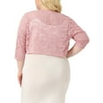 thumbnail image 3 of Agnes Orinda Women's Plus Size Elegant Hollow Out 1/2 Sleeve Crop Shrug 3X Dark Pink, 3 of 6