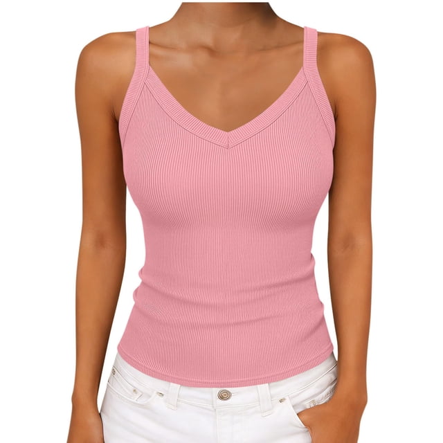 Besolor Tank Tops for Womens Summer V Neck Sleeveless Ribbed Knit Basic Tees Slim Fitted Cami Shirts Going out Top