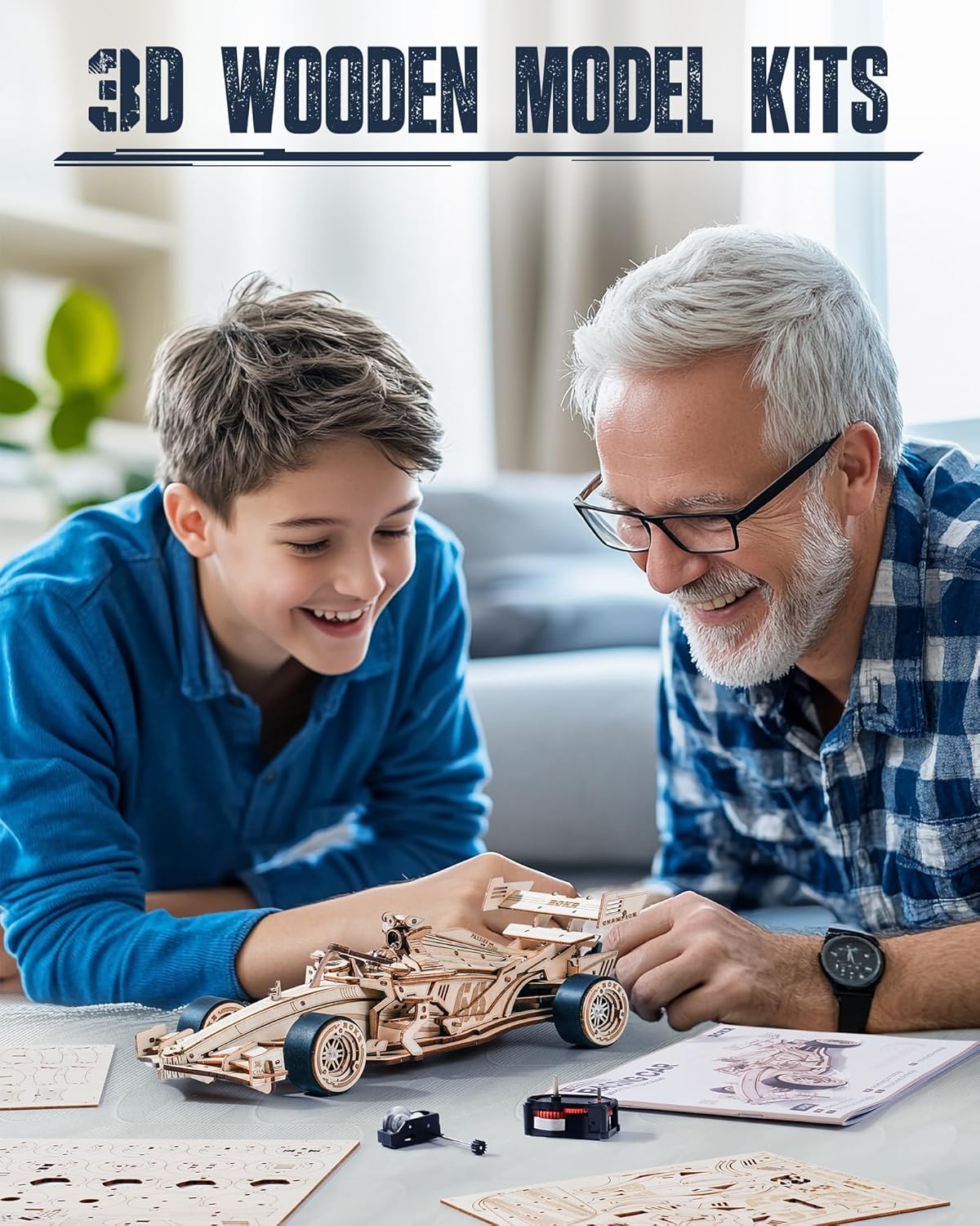 ROKR 3D Wooden Puzzle 1:18 Scale Formula Racing Cars for Adults, 5 Hour Build, Wind up Toys Model Car Kits for Adults to Build, Ideal Gift for Boys and Men