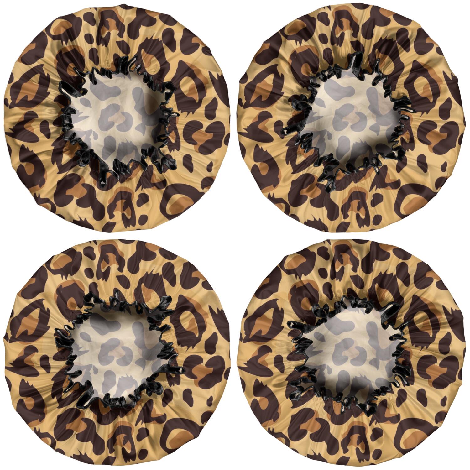 Shower Caps,Yellow and Brown Of Leopard Print Waterproof Shower Cap for Women 4 Pieces,Double Reusable Hair Cover for Shower PEVA Elastic Stretch Hem