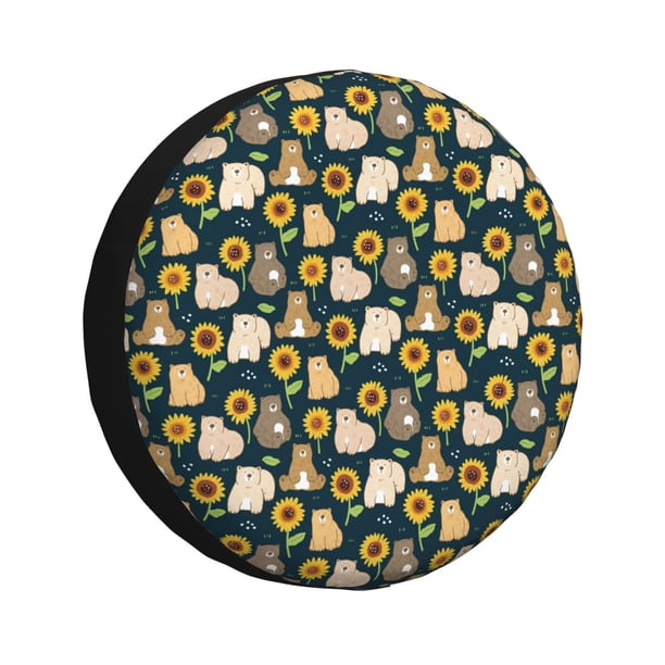 Fotbe Bear Sunflower Funda de Llanta de Repuesto con Estampado, Engrosada, Ajuste Universal para Jeep, Remolque, RV, SUV, Camión-15 inch
