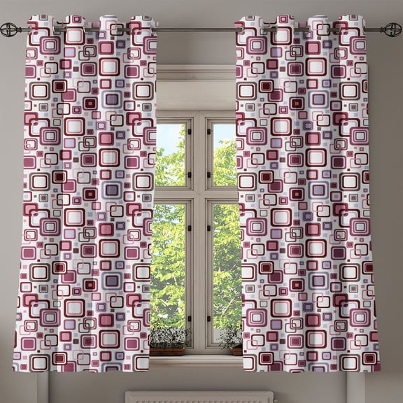 Ambesonne Geometric Grommet Curtain, Abstract Square Shape, 50" x 54", Brown Purple Grey