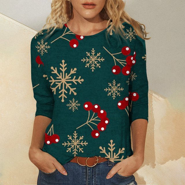 Pntutb - Camiseta holgada con estampado de moda para mujer, blusa de manga 3/4, cuello redondo, tops casuales Pntutb Pntutb-1929