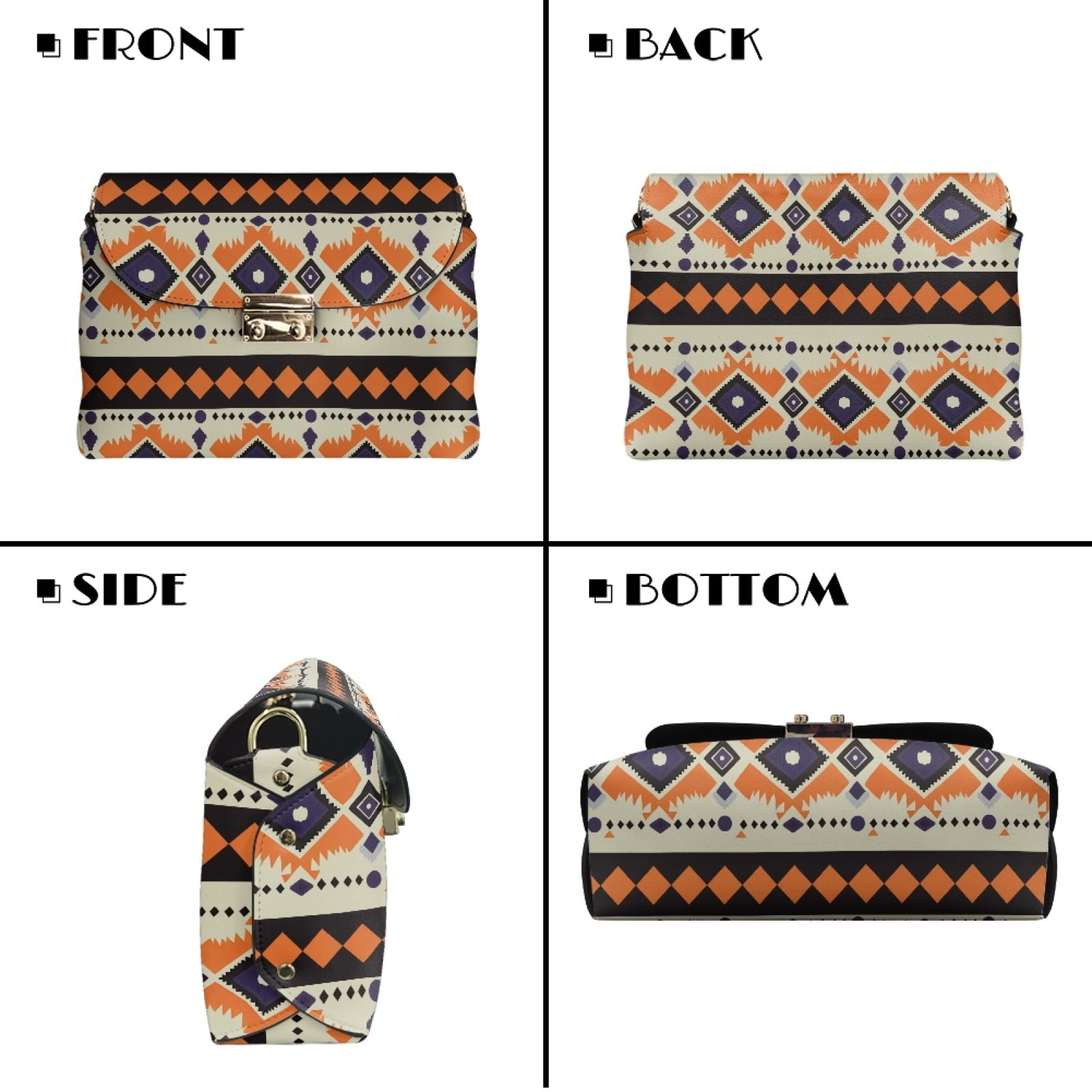 SCRAWLGOD American Tribal Orange Black Leather Quilted Crossbody Bags for Women Minimalist Purses for Women Crossbody Bag with Detachable Chain Handbags for Travel