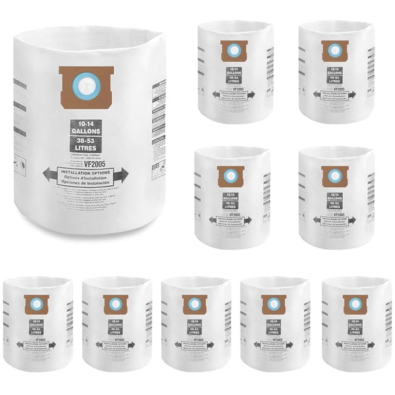 For Shop Vac Bags 5-8 Gallon 10 Pack, Type E 90661 9066133, Type H 90671 9067133; VF2004, VHBS VDBS Disposable Vacuum Collection Filter Bags