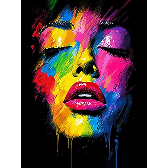 Colorful Abstract Woman Face Canvas Painting,Suitable for Living Room,Bedroom,Office,Bathroom,and Hallway Decoration.