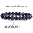 thumbnail image 2 of Natural Blue Tiger Eye Gemstone 8mm Round Beads Triple Protection Healing Crystals Stretch Bracelet 7" Unisex, 2 of 2