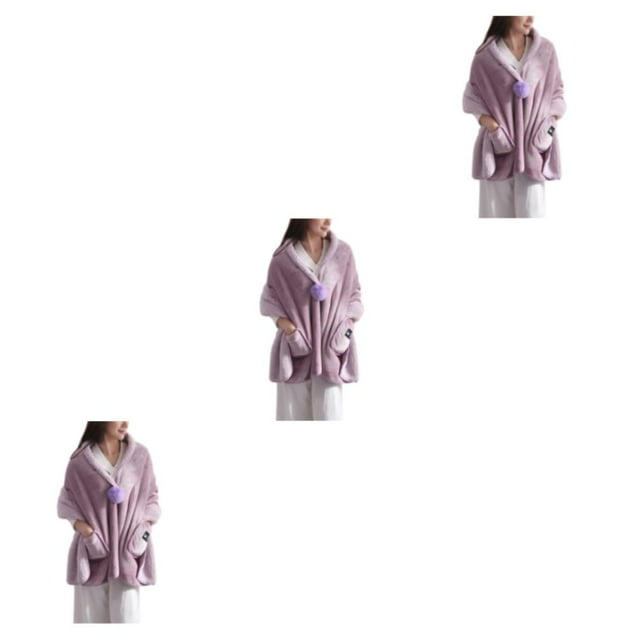 Maytalsory Warm And Cozy Fleece Cape For Women Stay Snug In Style Breathable Polyester Soft Fleece Button Bed Jacket With Pockets pink 3Set