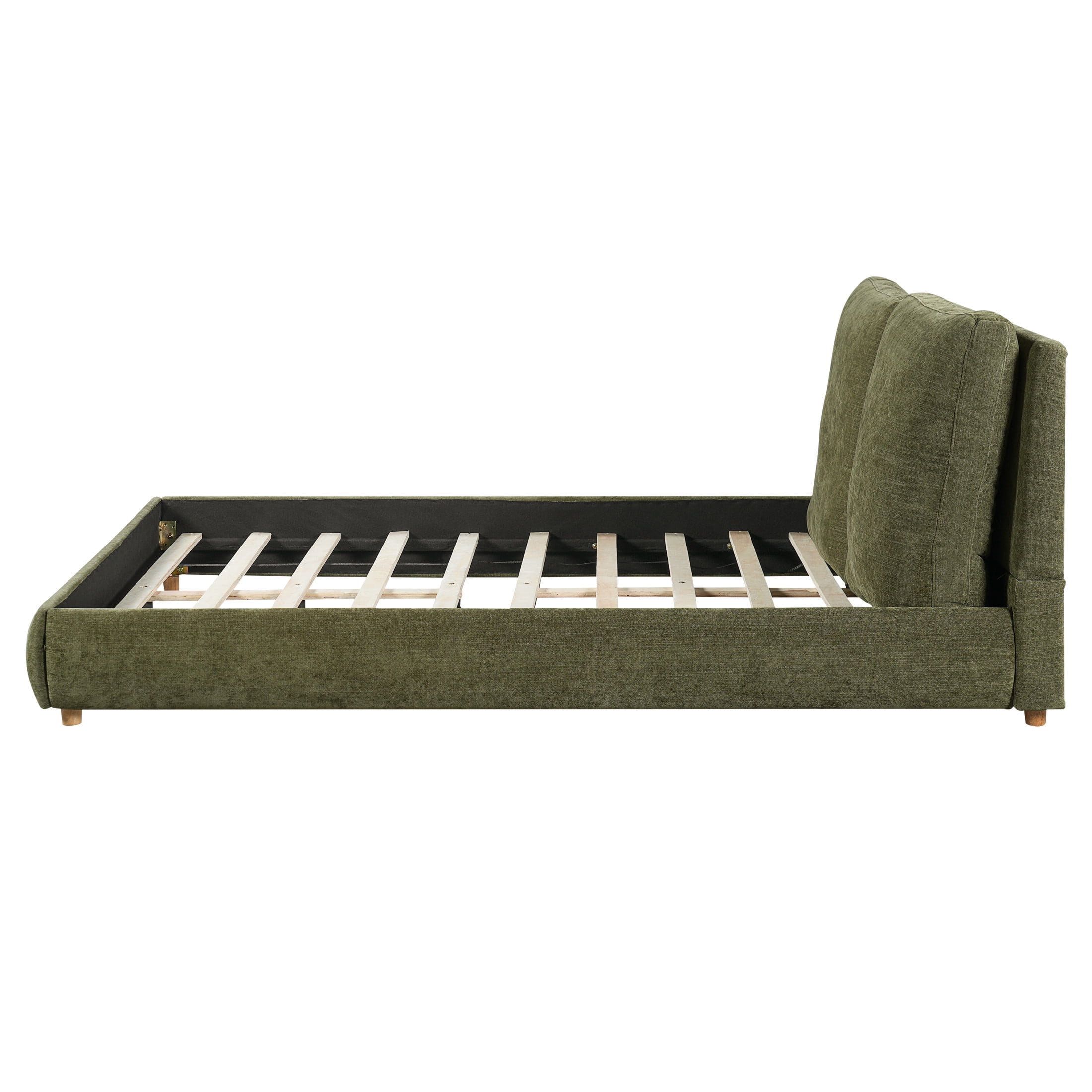 Christopher Knight Home Queen Upholstered Bed Frame with Removable Pillow Headboard, Olive Green