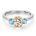thumbnail image 3 of Gem Stone King 925 Silver and 10K Yellow Gold Peach Morganite and Swiss Blue Topaz Engagement Ring for Women | 1.05 Cttw | Oval 7X5MM | Gemstone October Birthstone | Size 9, 3 of 6