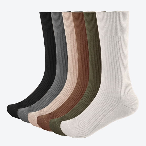 6 Pairs Women's Cotton Crew Socks Size 6-11 - Double Needle, Tube Socks for Women
