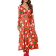 thumbnail image 1 of Sedceaty Women's Christmas Ankle Length Dress, Cartoon Print V-Neck Long Sleeve Waist Strappy A-Line Dress, 1 of 8