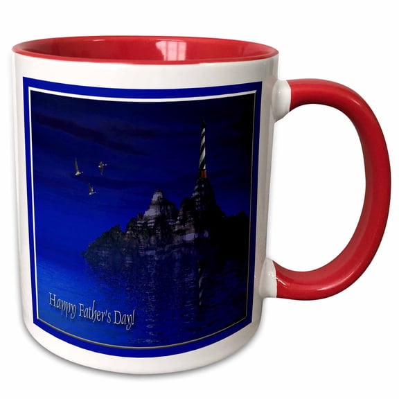 3drose, Blue Ocean Lighthouse, Happy Fathers Day, 3d, 15oz Two-tone Red Mug