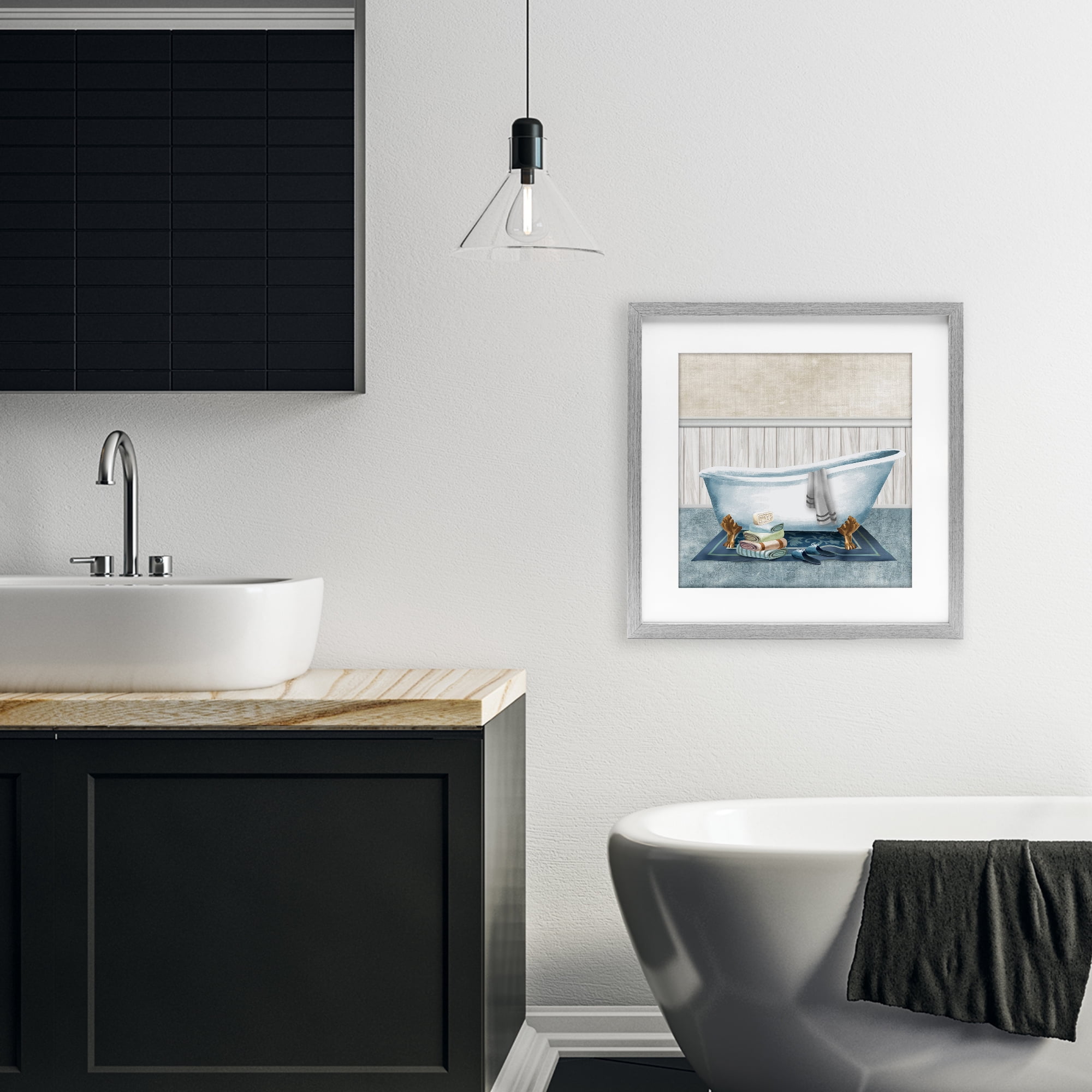 Stupell Industries Cozy Clawfoot Bathtub Spa Gray Framed Print Under Glass, design by Conrad Knutsen