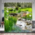 thumbnail image 1 of Garden Landscape Shower Curtain - Colorful Spring Summer Floral Plants Scenery, Country Rustic Style, Polyester Fabric with Hooks, 70W x 70H Inch, Perfect for Nature-Inspired Bathrooms, 1 of 6