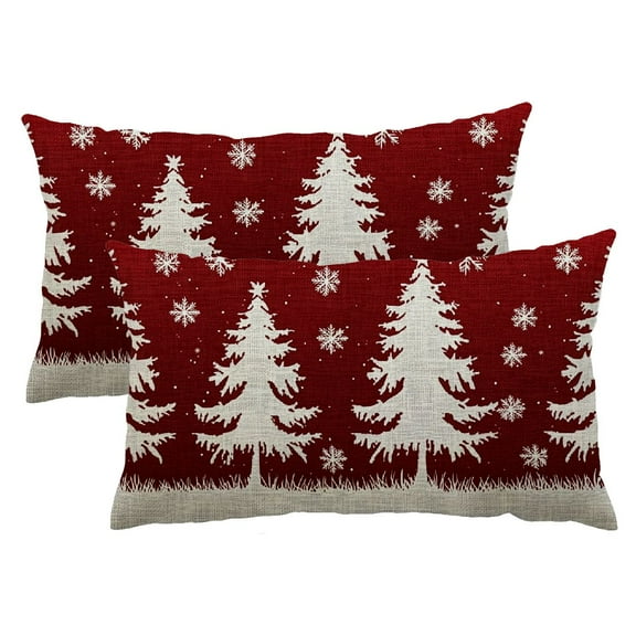 Qinduosi Christmas Pillow Covers 12x20 Inch Set of 2 Red Cream Christmas Tree Snowflakes Decor Throw Pillows Winter Xmas Holiday Outdoor Lumbar Cushion Cases for Couch Bed Decorations 12x20inch
