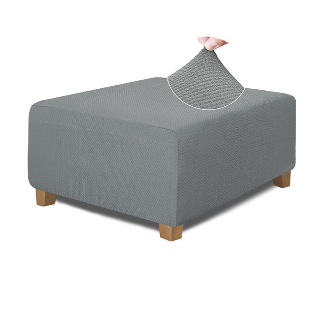 NeColorLife Square Ottoman Cover Jacquard Fabric Ottoman Slipcover Thick Stretchable Footrest Stool Covers for Oversized Square O