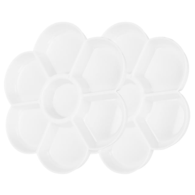 Paleta de pintura al óleo de 2 piezas, color ciruela, 7 rejillas, plástico grueso, color blanco, para mezclar pinturas
