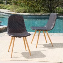 JERFIT 2-Piece Brown Multi Wicker Dining Chair Set for Patio, All-Weather PE Rattan & Iron Frame Outdoor Bistro Chairs with Heat-Transfer Legs