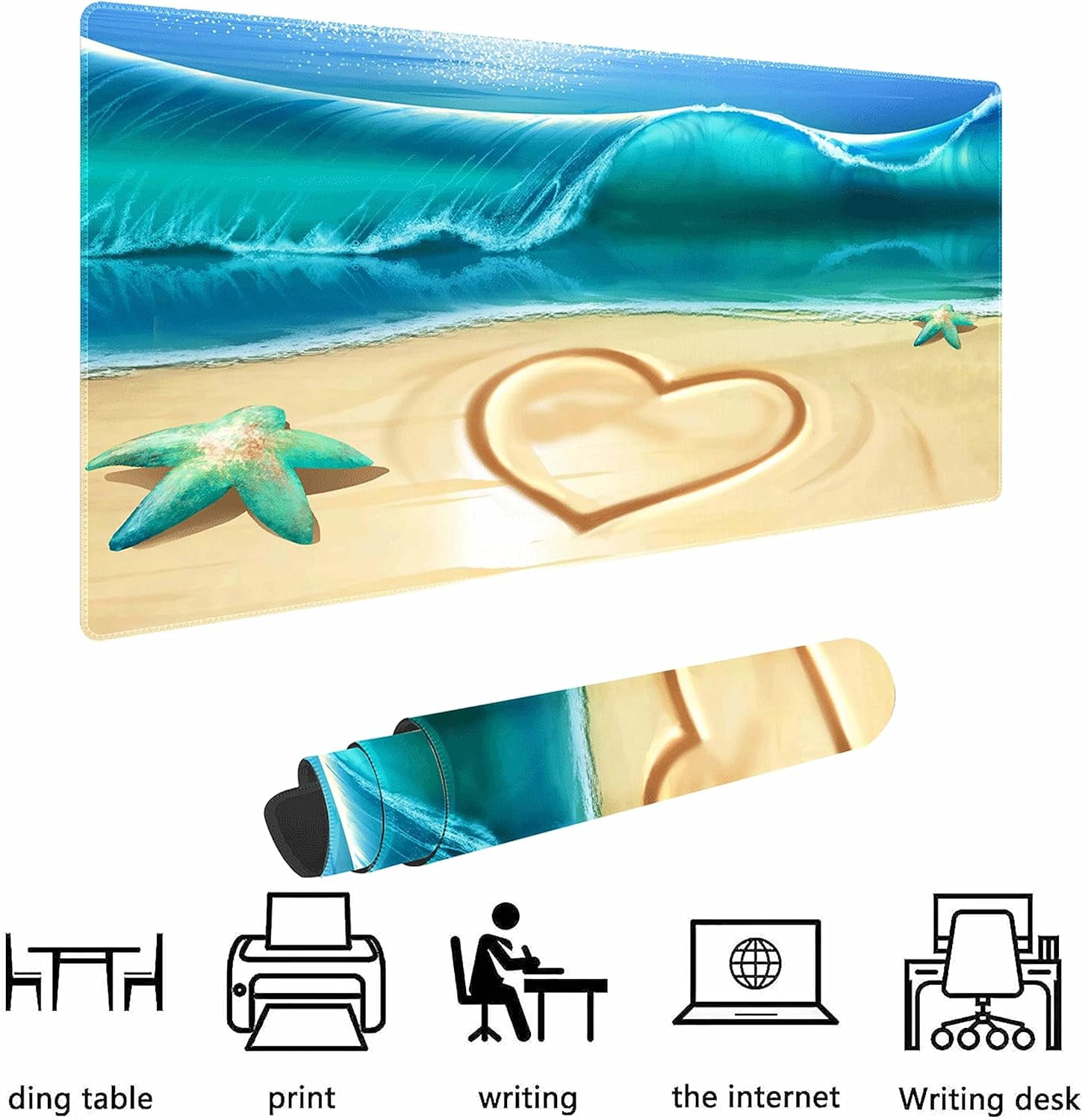 Love on The Beach Non-Slip Rubber Large Mouse pad for Desk,Large Gaming Mouse Pad XXL Extended Mouse pad with Stitched Edges Non-Slip Base Water Resist Pad Desk Mat 35.4x15.7inch