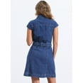 thumbnail image 4 of DARING DIVA Denim  Cap Sleeve Belted Button Down V Neck Dress XS Dark Blue, 4 of 6
