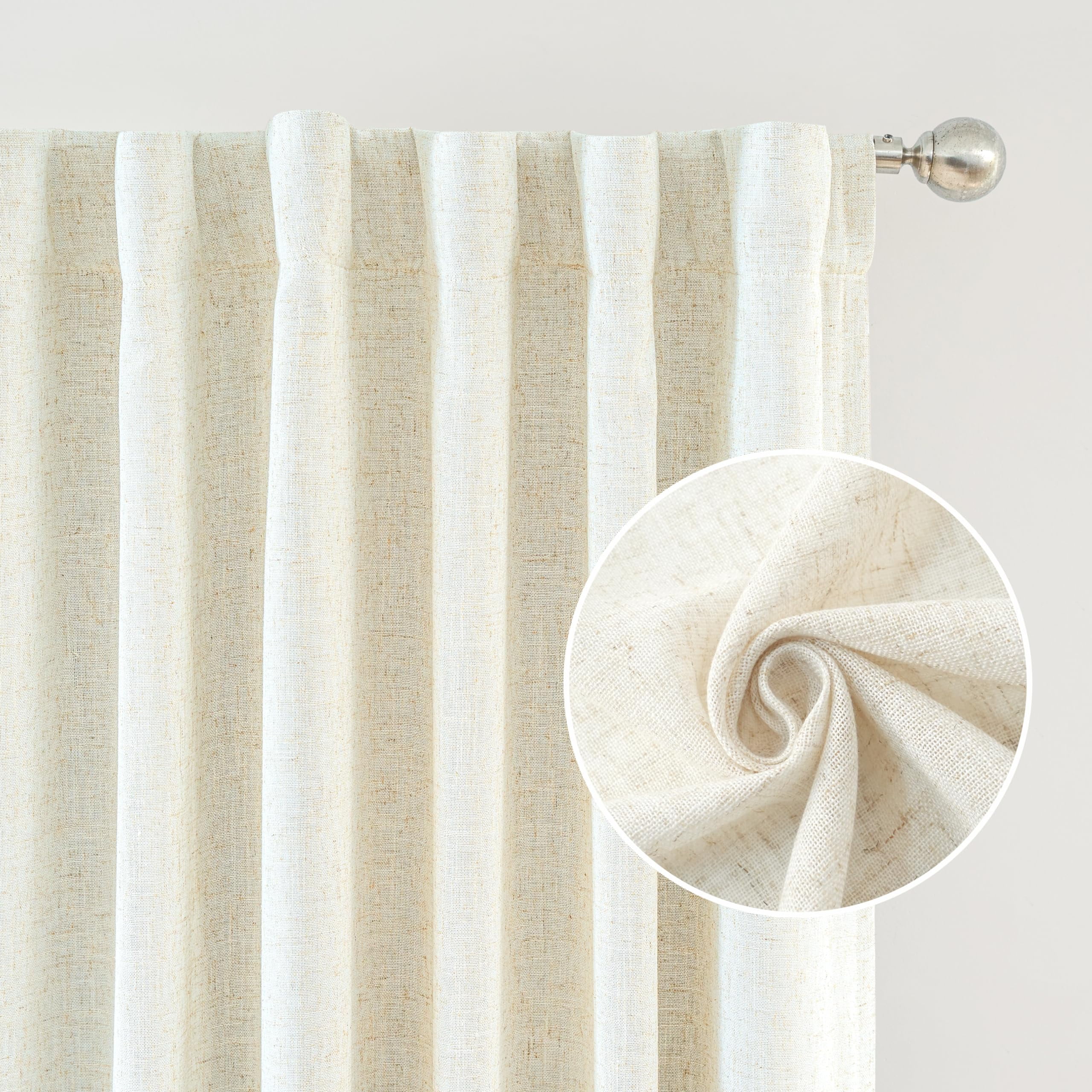 DriftAway 100% Blackout Natural Linen Curtains for Bedroom 84 Inches Long Double Layer Drape Farmhouse Thermal Insulated 3 Inch Rod Pocket Back Tab Full Light Blocking