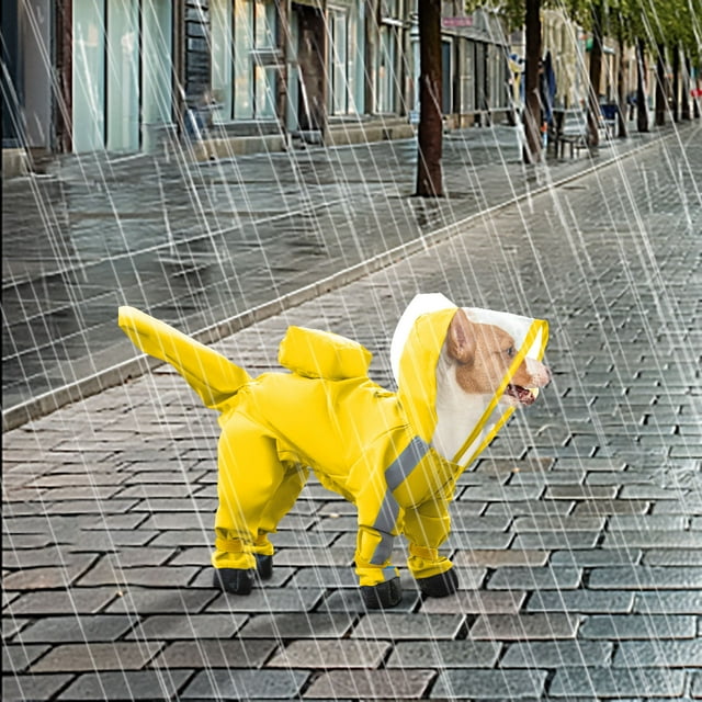 Riforla Small Dog Raincoat Hooded with D Ring Full Coverage Dog Rain Jacket Slicker Poncho Dog Rain Jacket with Reflective Strip Pet clothes Yellow XXL