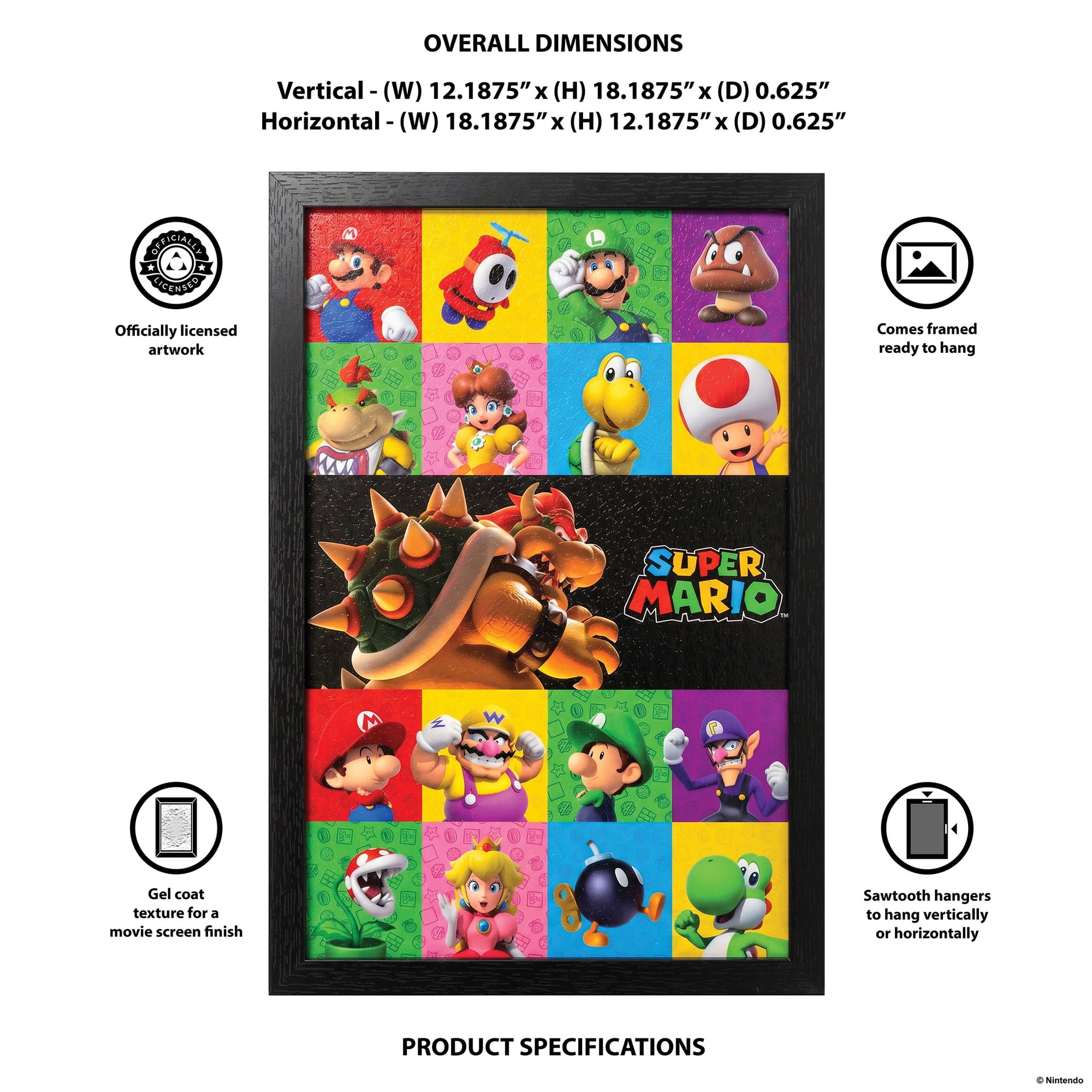 Pyramid America: Super Mario: 3D Friends & Foes - 11x17 Framed Gel Coated Poster - Video Game Artwork, Licensed Nintendo Wall Decor, Collectible Print