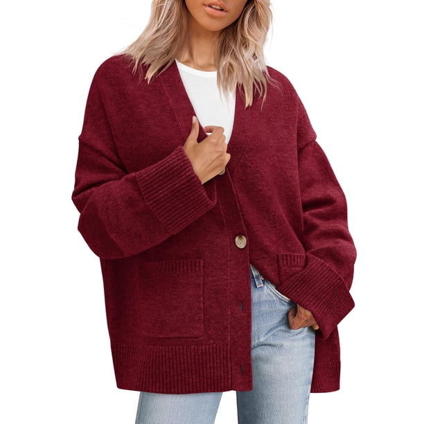 Suéter Cardigan PRETTYGARDEN Mujer 2025 Tejido Grueso Burdeos