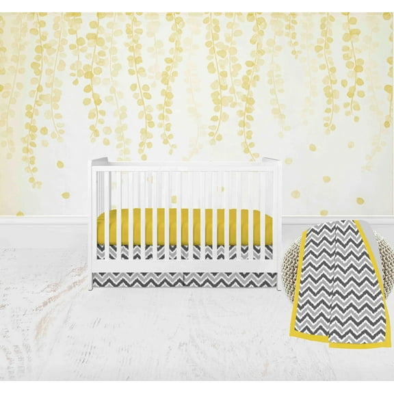 Bacati - Ikat Dots Chevrons 3-Piece Crib Bedding Set -Yellow Grey Unisex