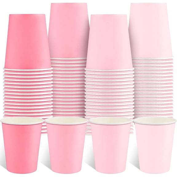 Pink Paper Cups, 9oz Valentine's Day Gradient Disposable Party Cups, Drinking Cup for Anniversary Wedding Birthday Party Supplies