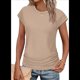 thumbnail image 1 of Camiseta de Corta con Cuello Redondo y Fruncido para Mujer, Color Caqui, Talla M, 1 of 7