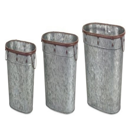 Savannah Three Handle Tub - Set of 3 Gray Rustic Finish Tub Containers with Handles 13