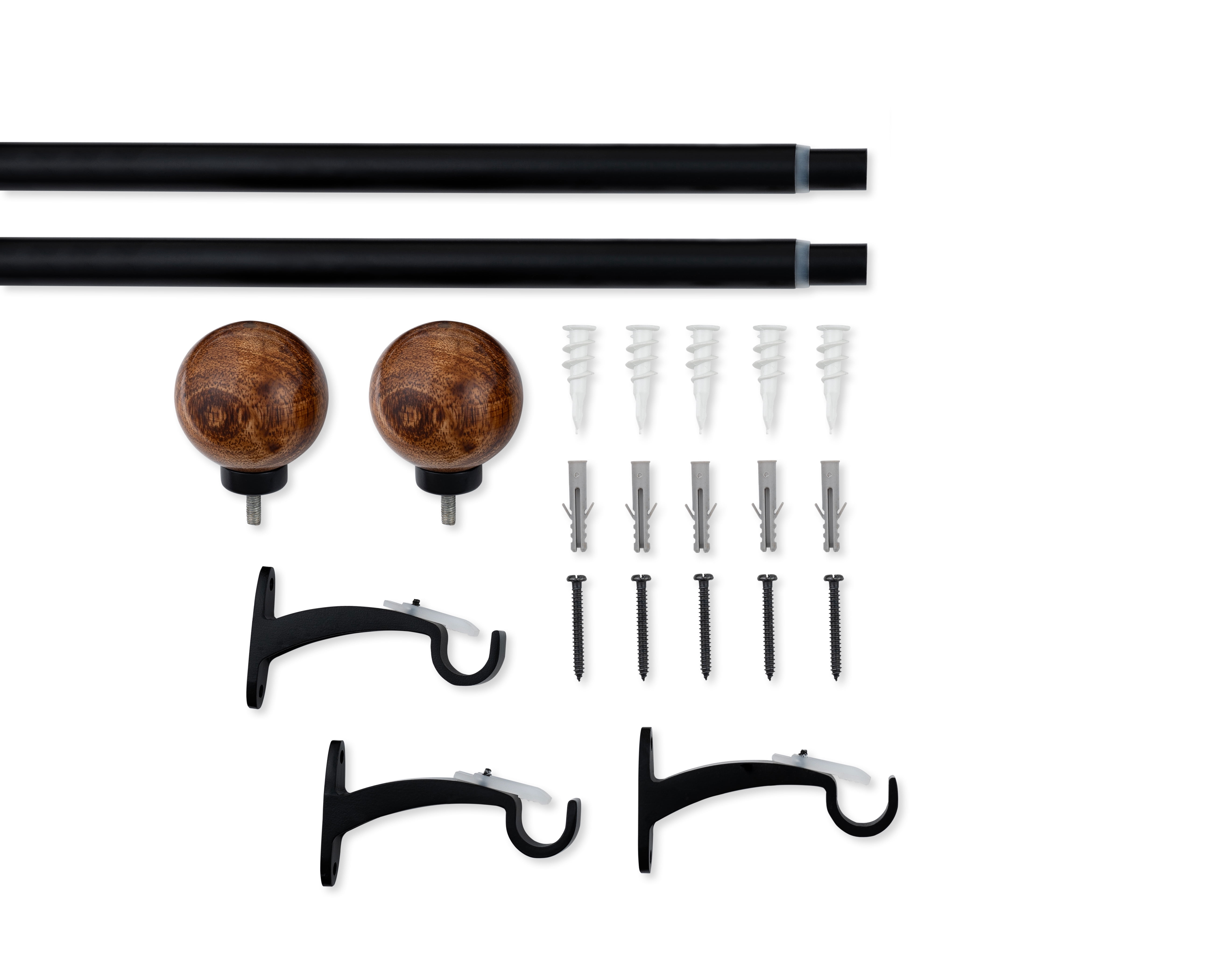 Mainstays 3/4 in Wood Ball Curtain Rod Set, Adjustable 24–84 in, Black