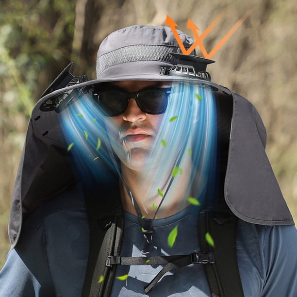 Sombrero de ala ancha para hombre, con ventilador solar, para pesca al aire libre, con solapa para el cuello, gran abanico de viento para hombre y mujer, sombrero de pescador refrescante, protector