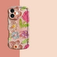 thumbnail image 2 of Compatible WIth iPhone 16 Phone Case,Cute Steric Flower Printing Girls Women,Shockproof Curly Wave Wavy Edge Thin Pretty Floral Leaf Oil Painting Pattern Rugged Anti-fall Phone Case,F, 2 of 5