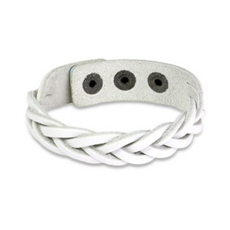 Double Braided Leather - White Leather Bracelet With Cross Braided Double Strips